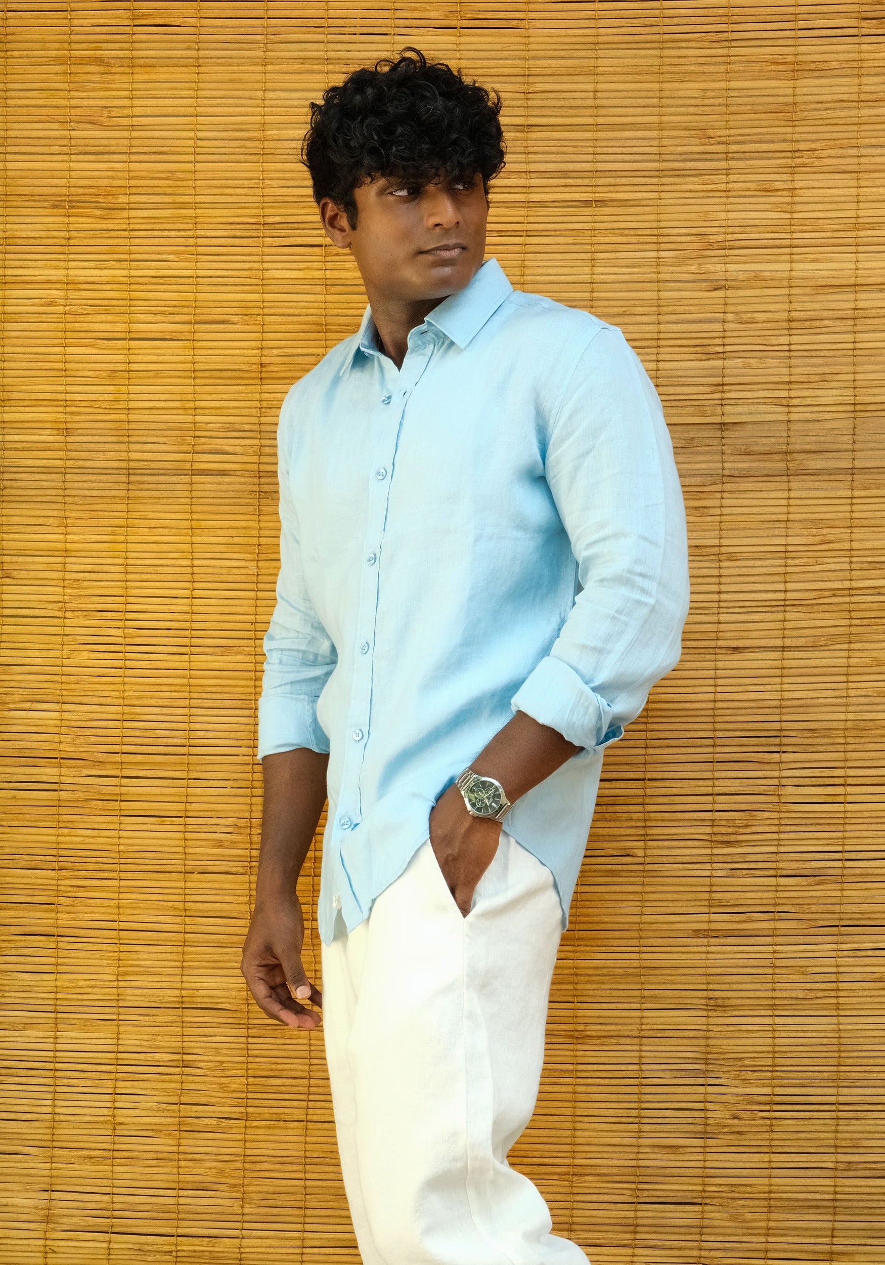 Men's Regular Fit Full Sleeve Linen Shirt Sky - view 4