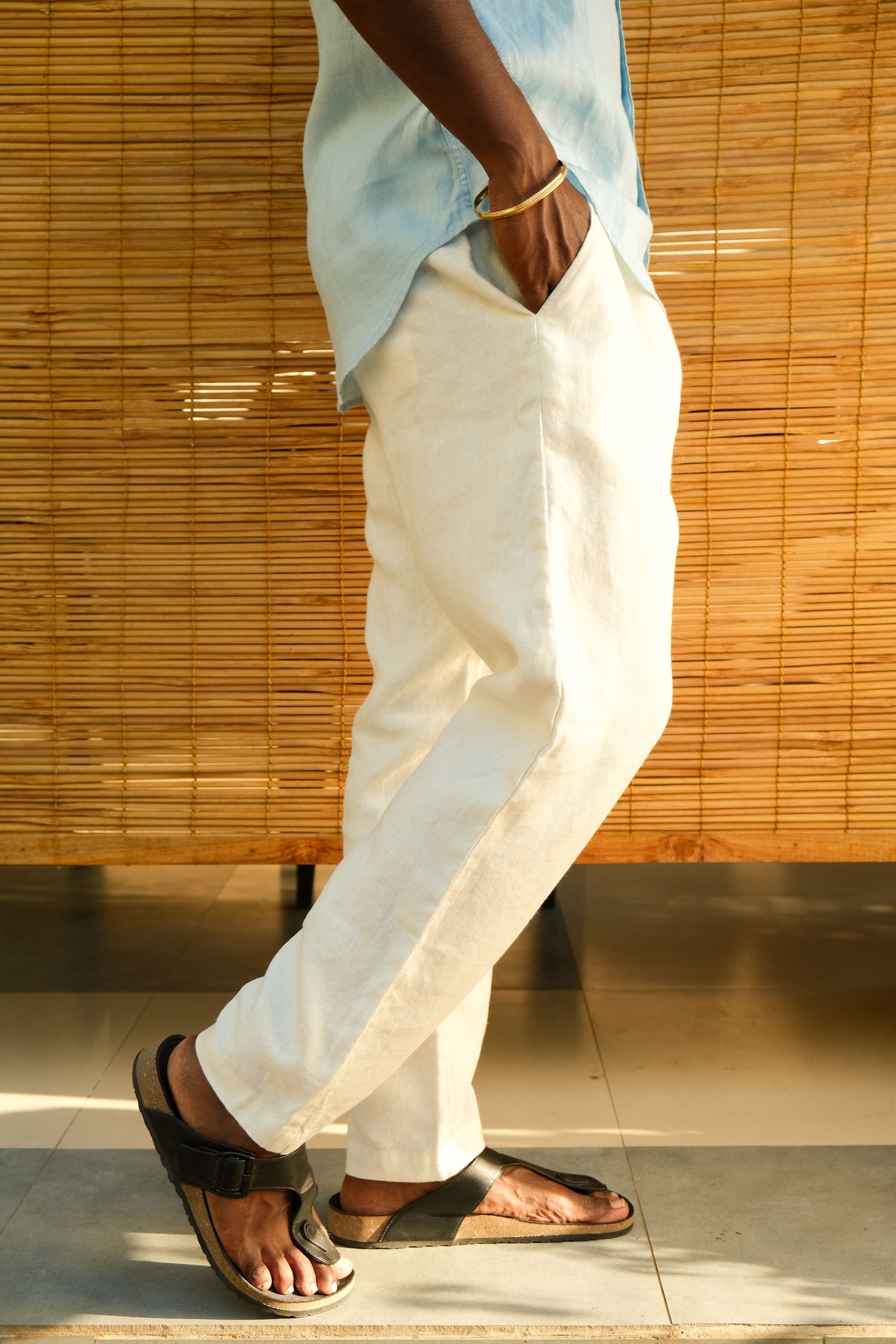 Men's Natural Linen Trousers Cream front