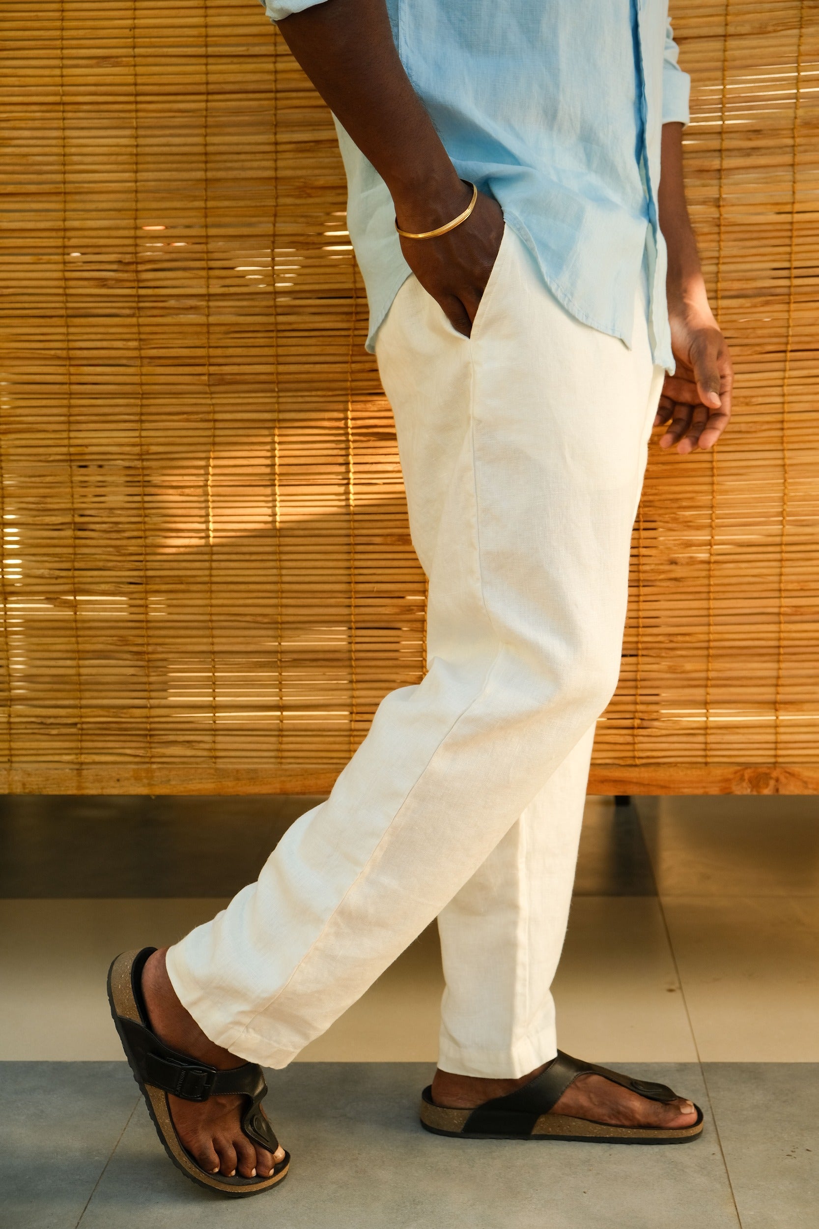 Men's Natural Linen Trousers Cream detail