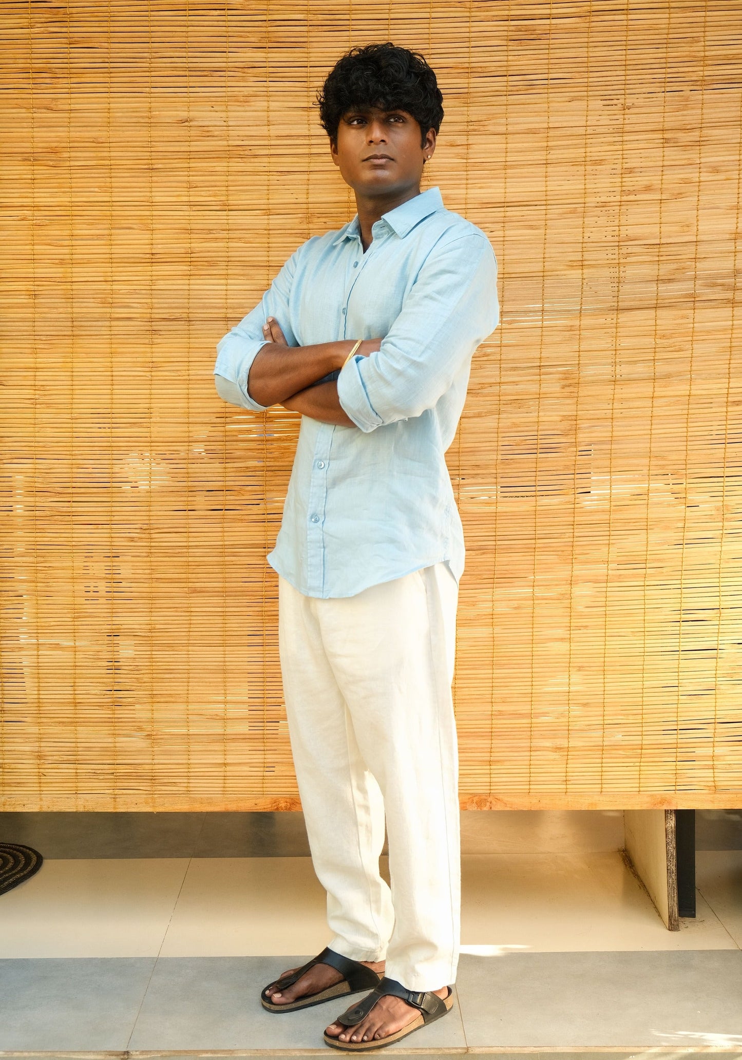 Men's Slim Fit Full Sleeve Linen Shirt Sky - view 5