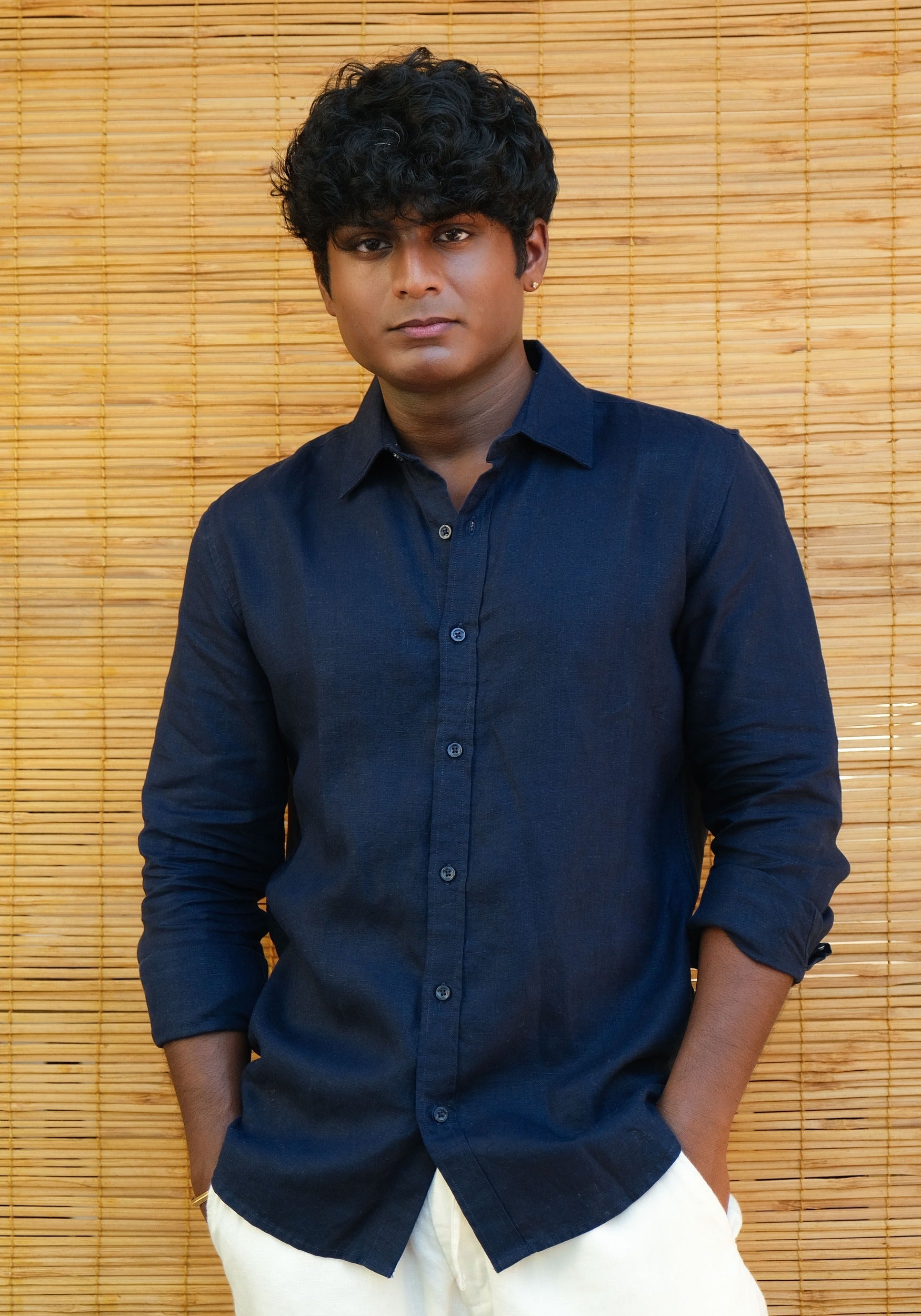Men's Slim Fit Full Sleeve Linen Shirt Midnight Tide - view 5
