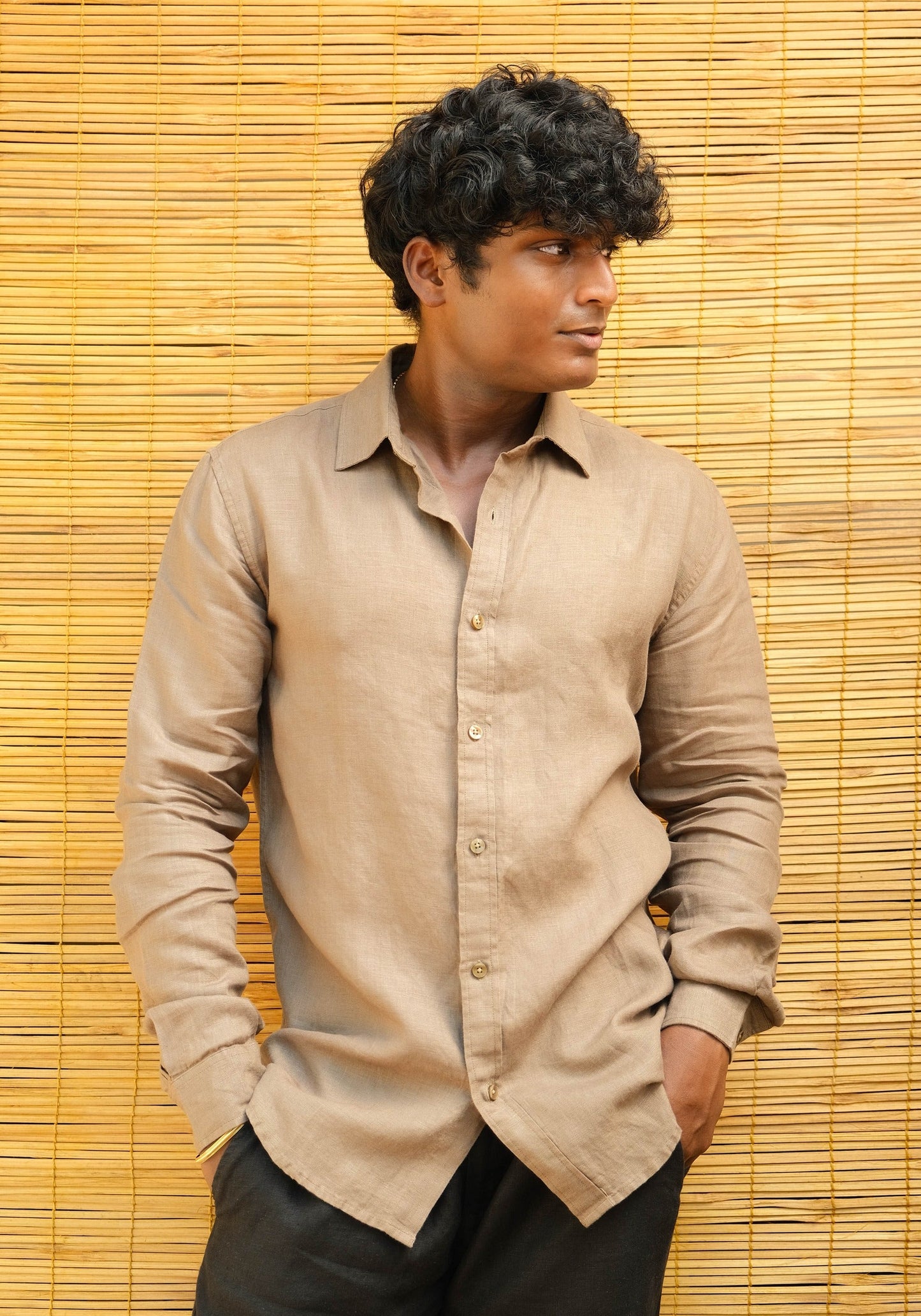 Men's Slim Fit Full Sleeve Linen Shirt Clay - view 3