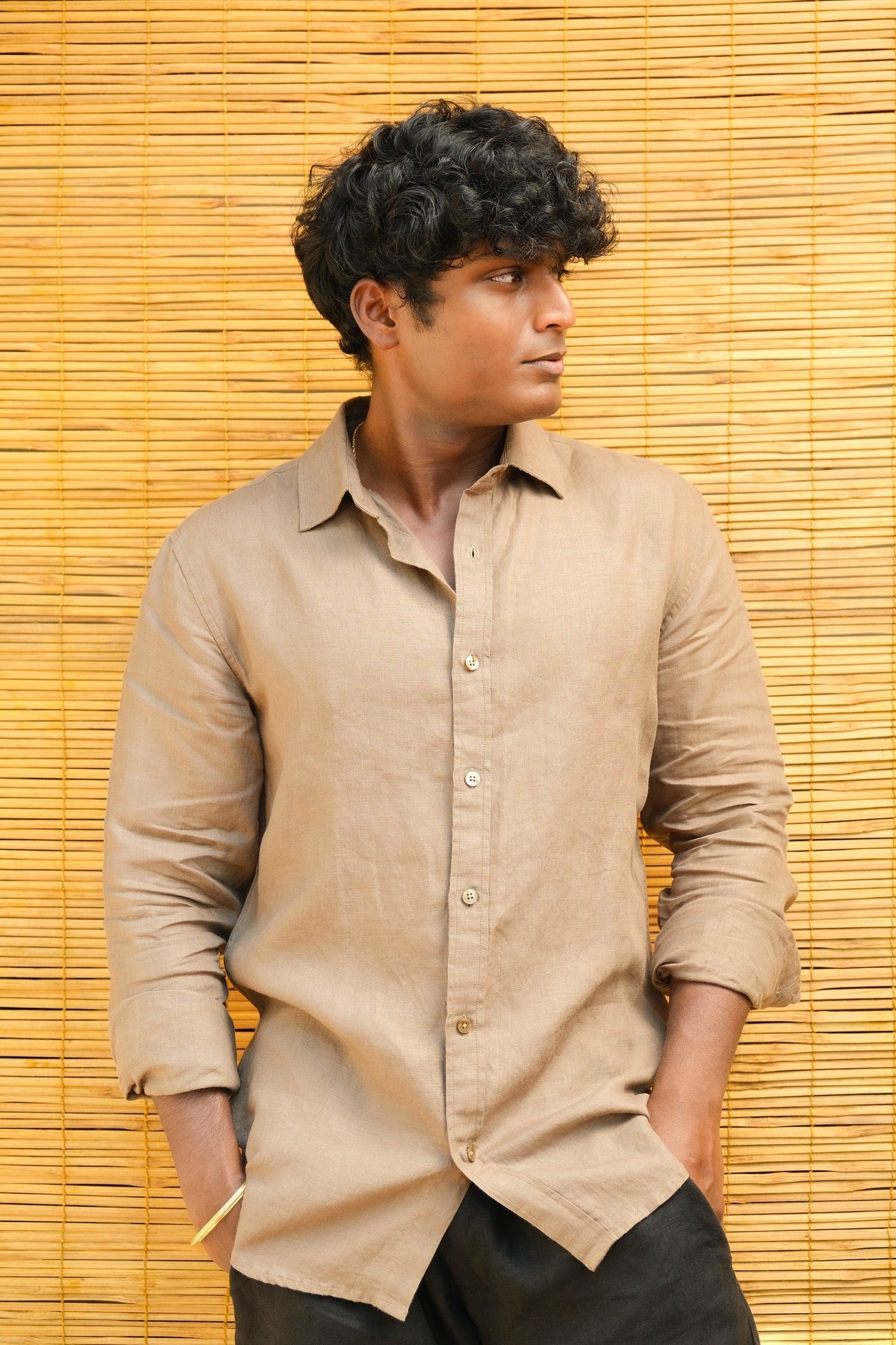 Men's Slim Fit Full Sleeve Linen Shirt Clay - view 4