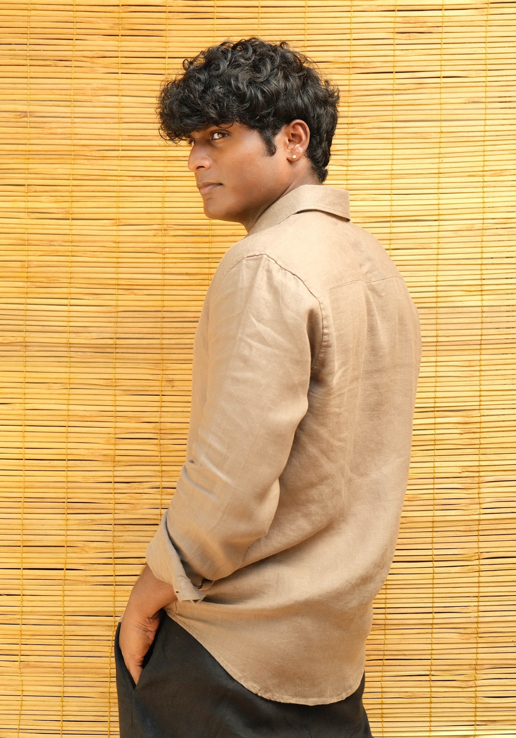Men's Slim Fit Full Sleeve Linen Shirt Clay - view 5