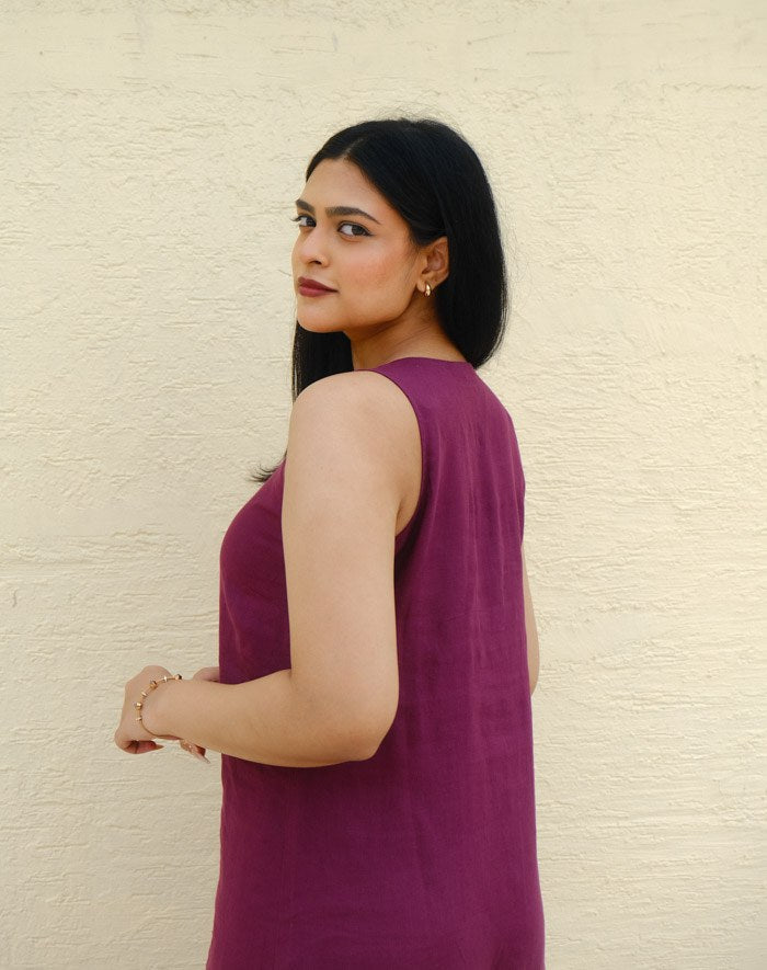 A-Line Linen Midi Dress Merlot Mist - view 1