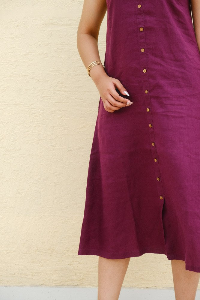 A-Line Linen Midi Dress Merlot Mist - view 2