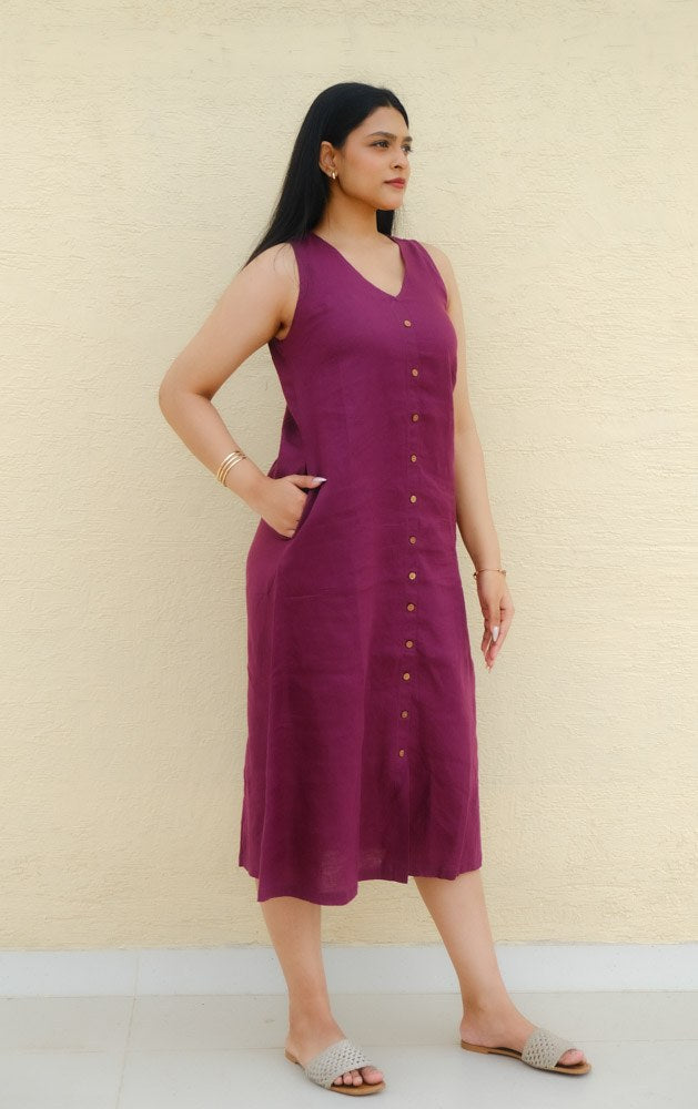 A-Line Linen Midi Dress Merlot Mist - view 4