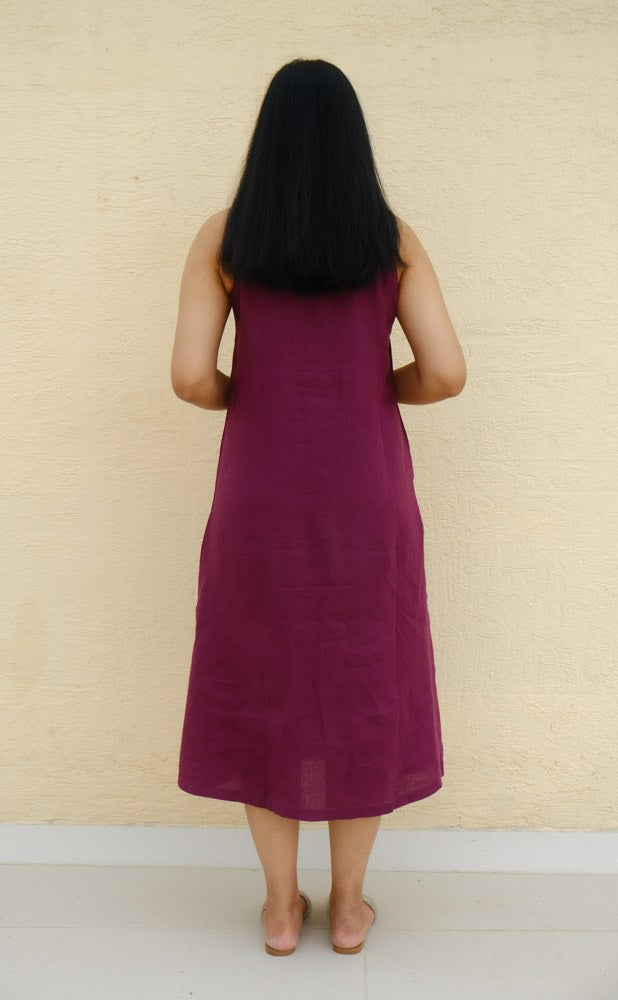A-Line Linen Midi Dress Merlot Mist - view 5