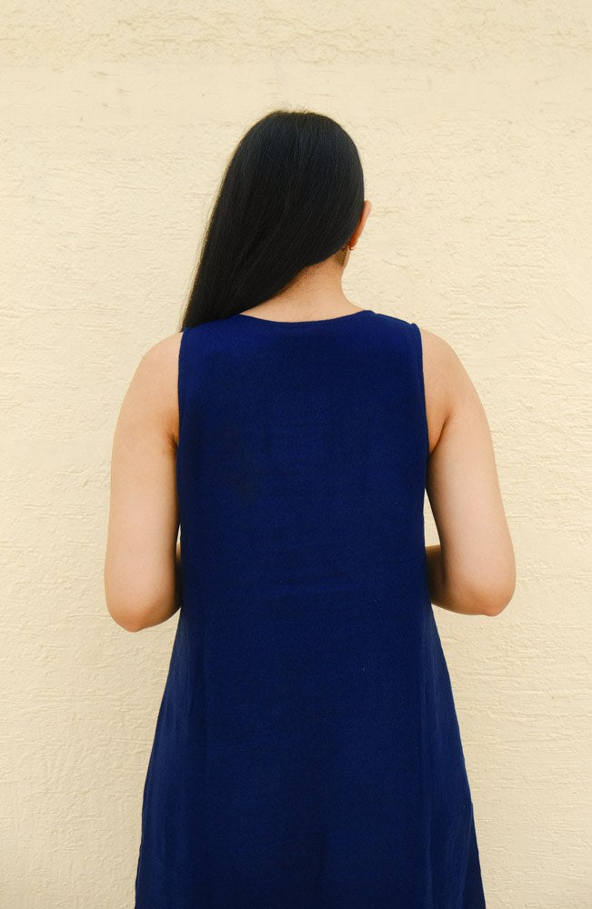 A-Line Linen Midi Dress Midnight Tide - view 3