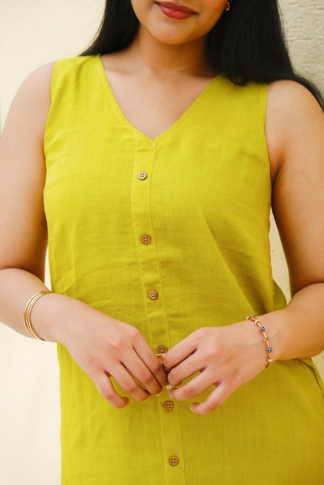A-Line Linen Midi Dress Golden Lime - view 5