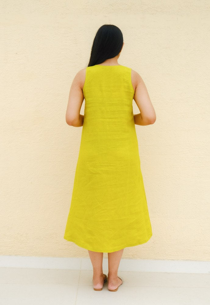 A-Line Linen Midi Dress Golden Lime - view 4