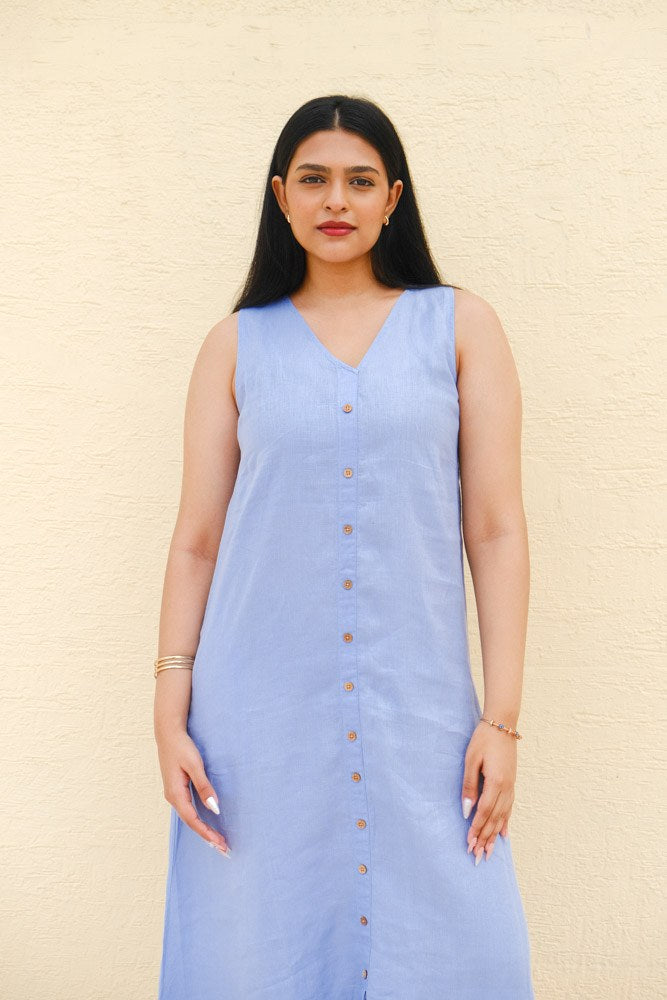 A-Line Linen Midi Dress Frosted Lilac - view 5