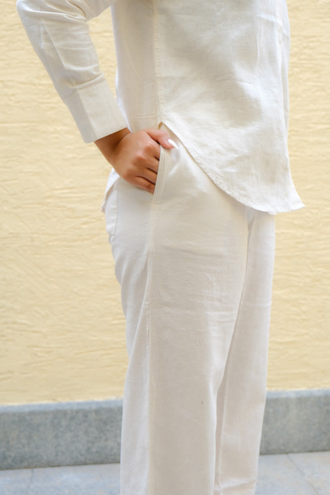 Cream Linen Blend Trousers
