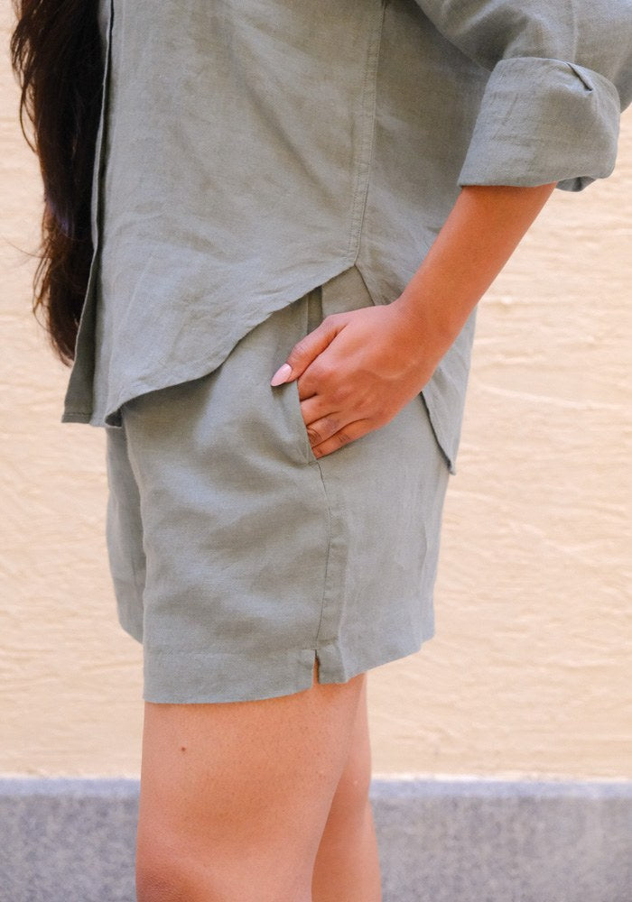 Mid Waist Elasticated Shorts Dove Teal - view 5