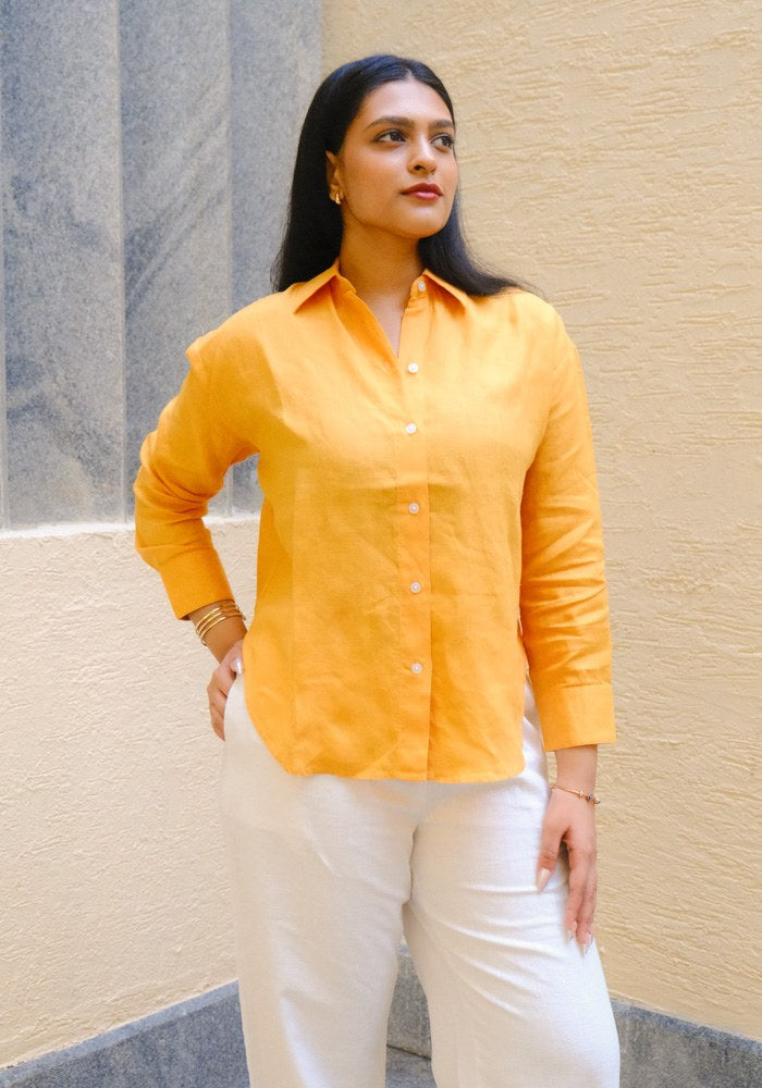 Regular Fit Linen Shirt Saffron Sun - view 3