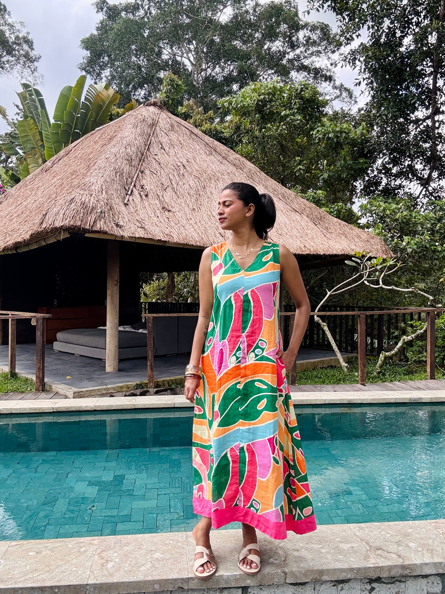 Bloom Printed Linen A-Line Dress