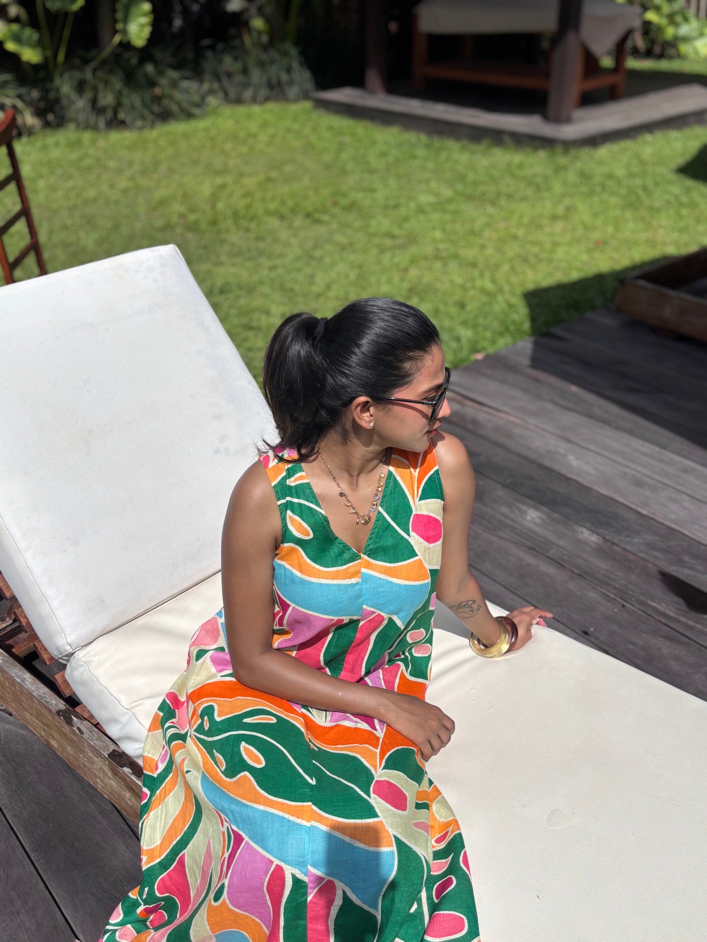 Bloom Printed Linen A-Line Dress