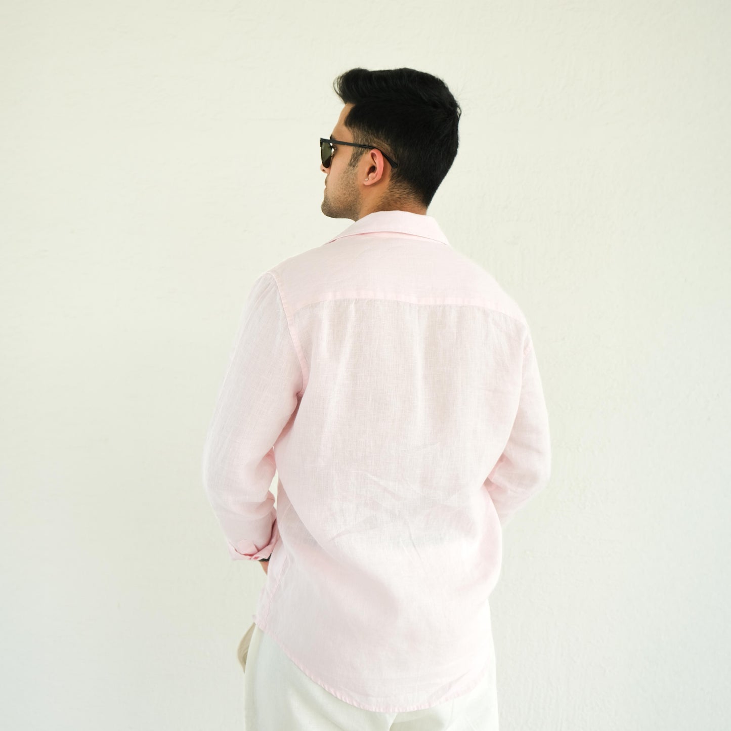 Men's Regular Fit French Placket Linen Shirt Baby Pink - view 3