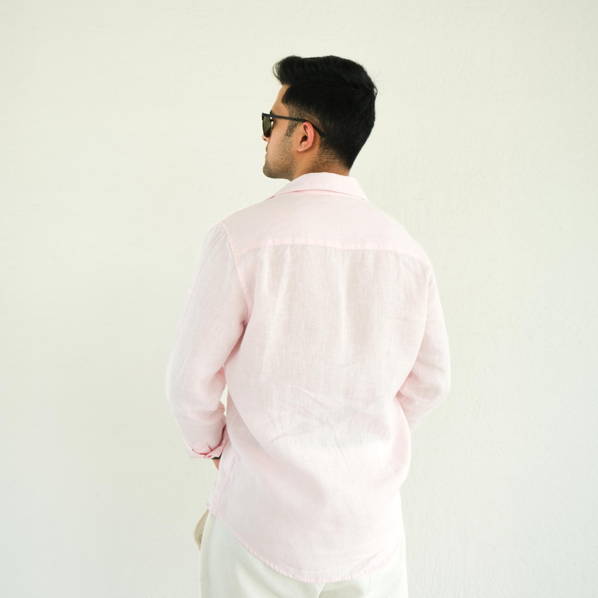 Men's Regular Fit French Placket Linen Shirt Baby Pink - view 3