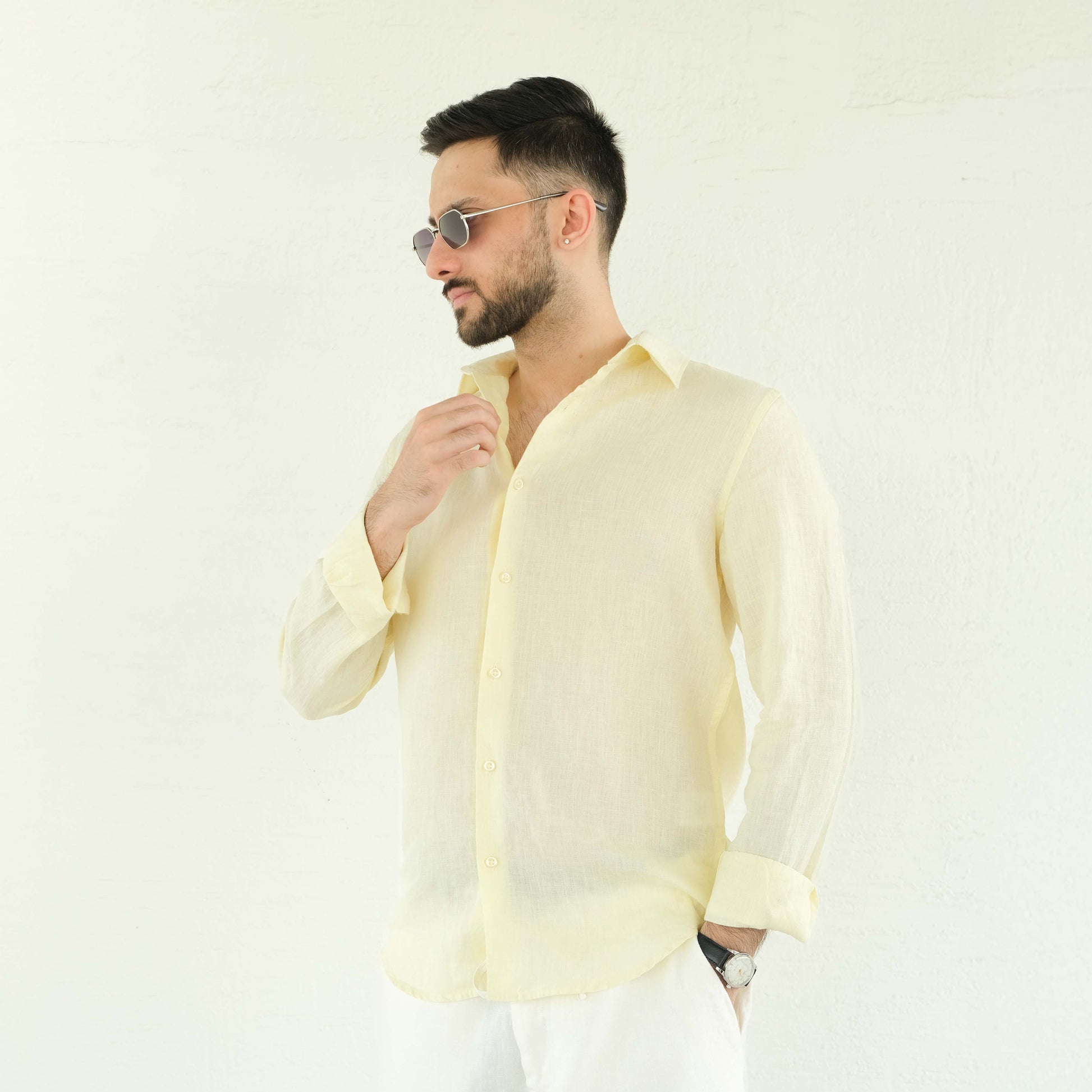 Men's Regular Fit French Placket Linen Shirt Butter Yellow - view 1