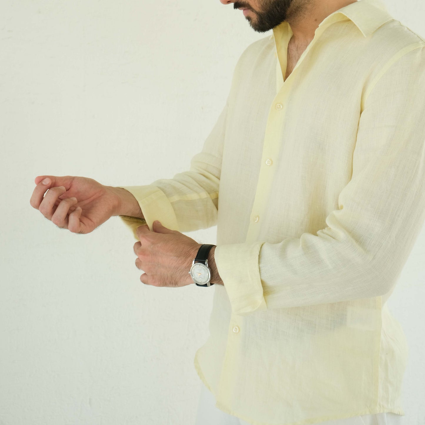 Men's Regular Fit French Placket Linen Shirt Butter Yellow - view 2