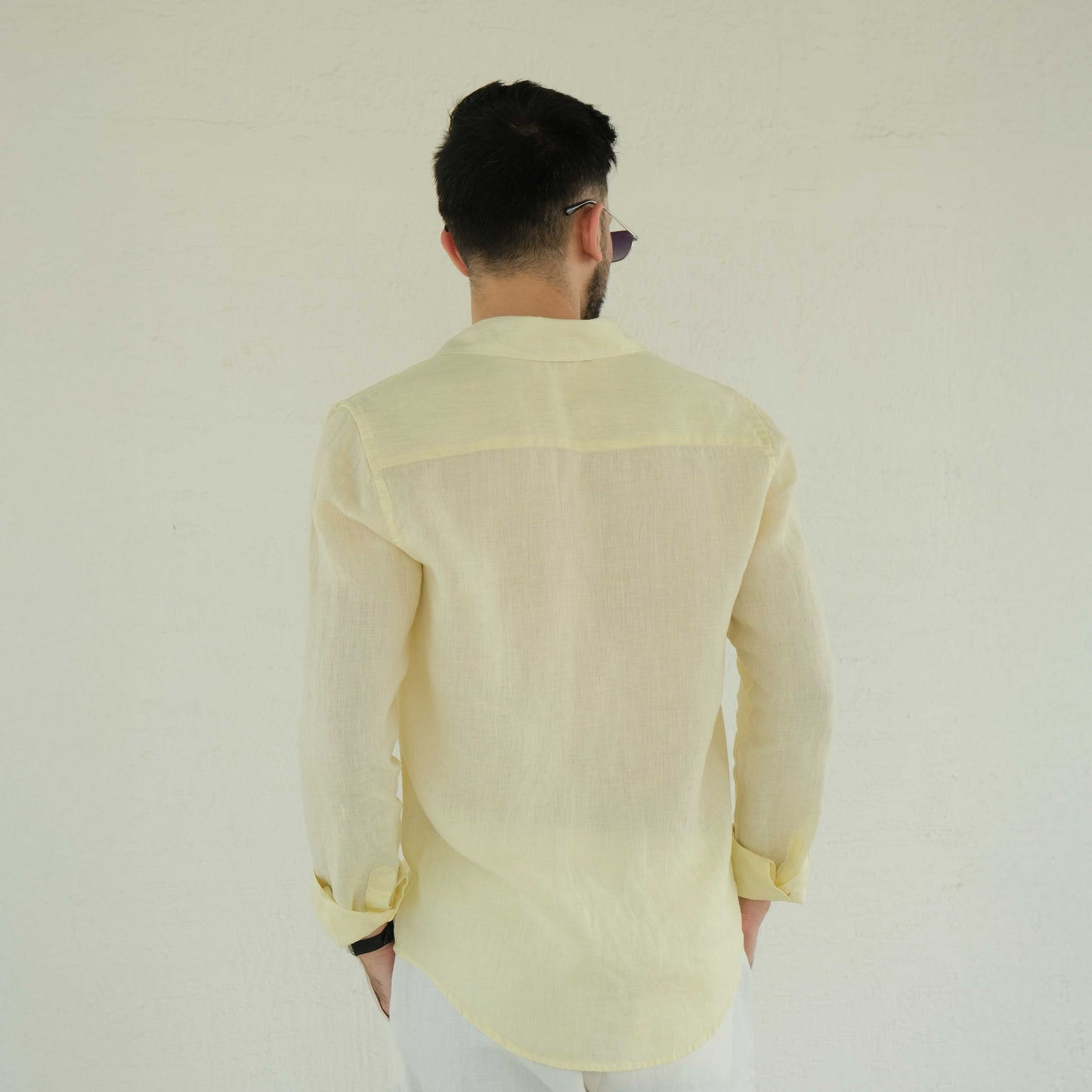 Men's Regular Fit French Placket Linen Shirt Butter Yellow - view 3