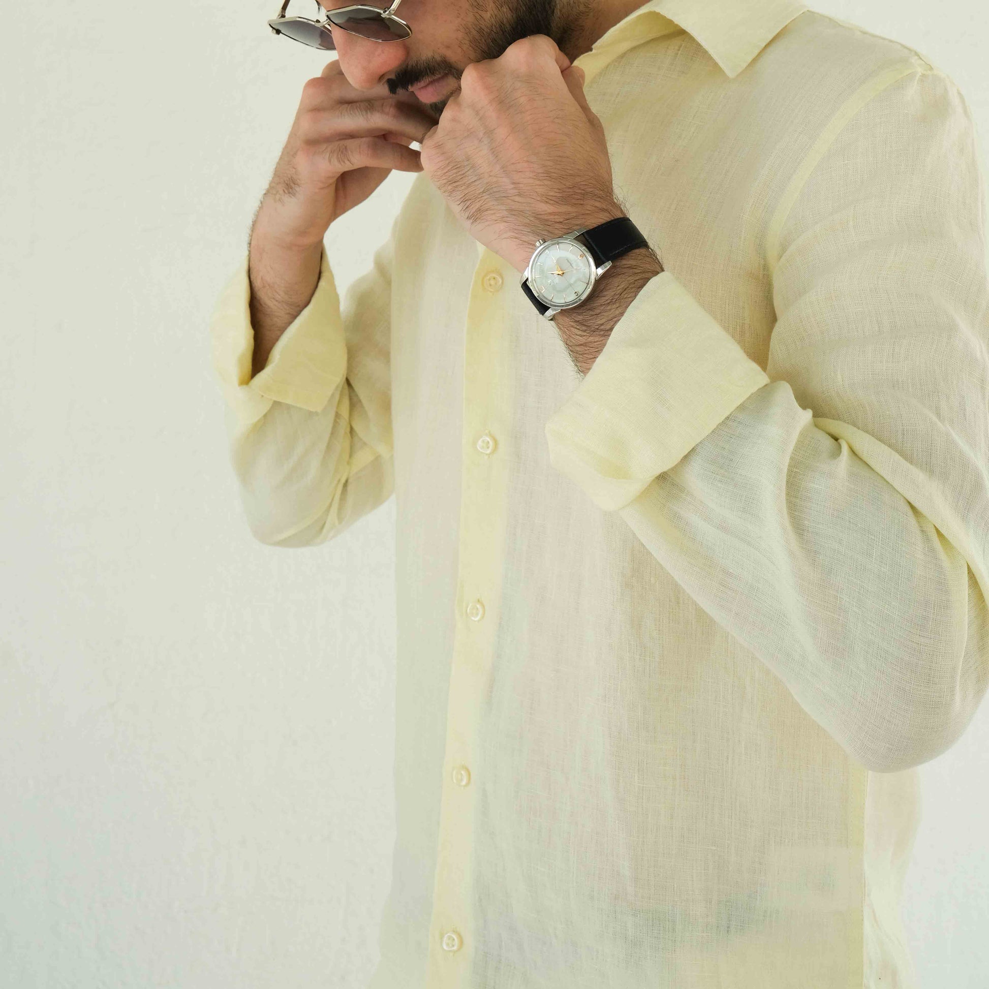 Men's Regular Fit French Placket Linen Shirt Butter Yellow - view 4