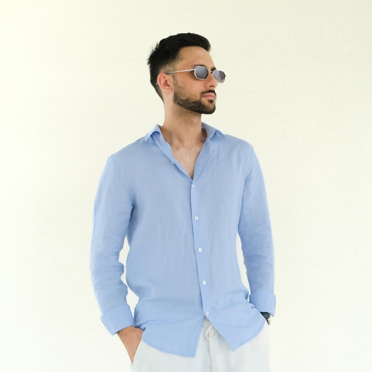 Men's Regular Fit French Placket Linen Shirt Lilac Blue - view 1