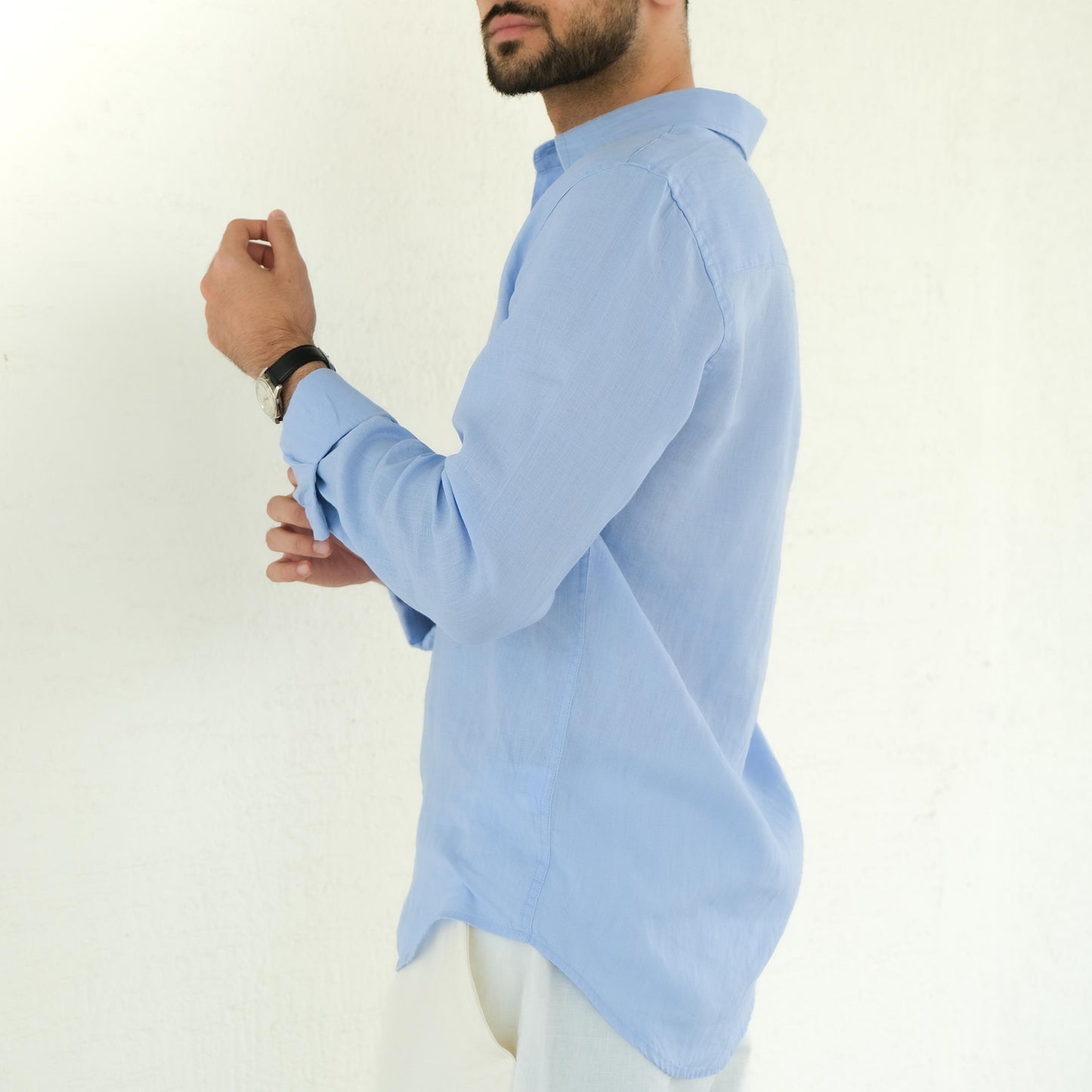 Men's Regular Fit French Placket Linen Shirt Lilac Blue - view 2