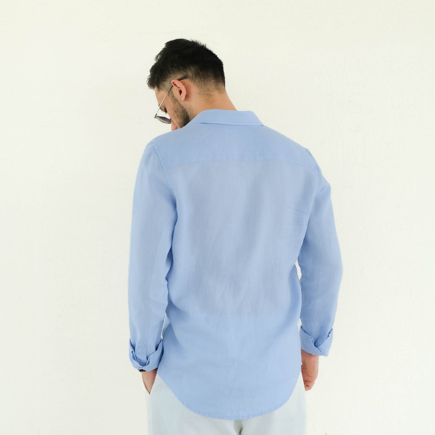 Men's Regular Fit French Placket Linen Shirt Lilac Blue - view 3