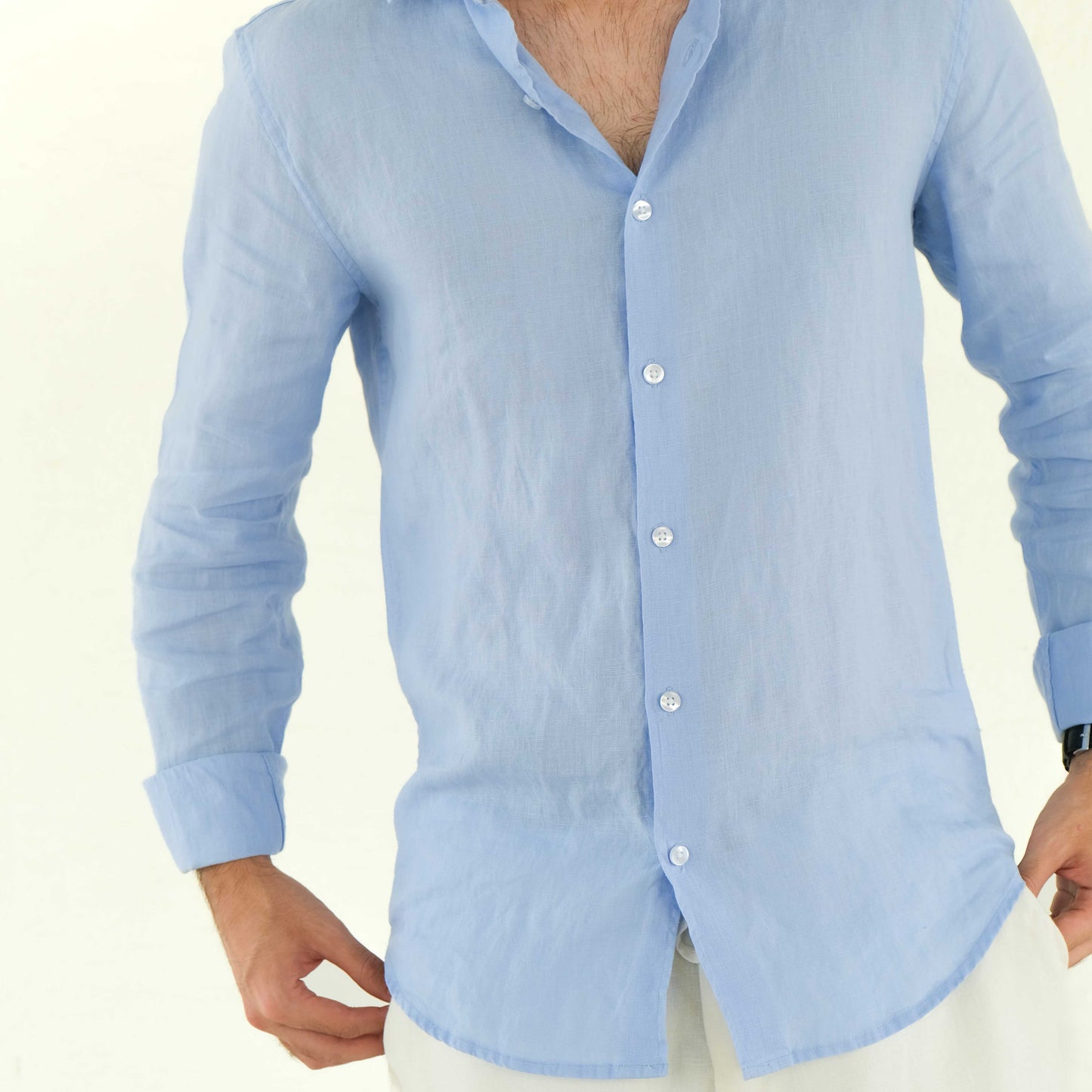 Men's Regular Fit French Placket Linen Shirt Lilac Blue - view 5