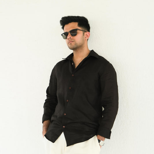 Men's Slim Fit French Placket Linen Shirt Not Black - view 1