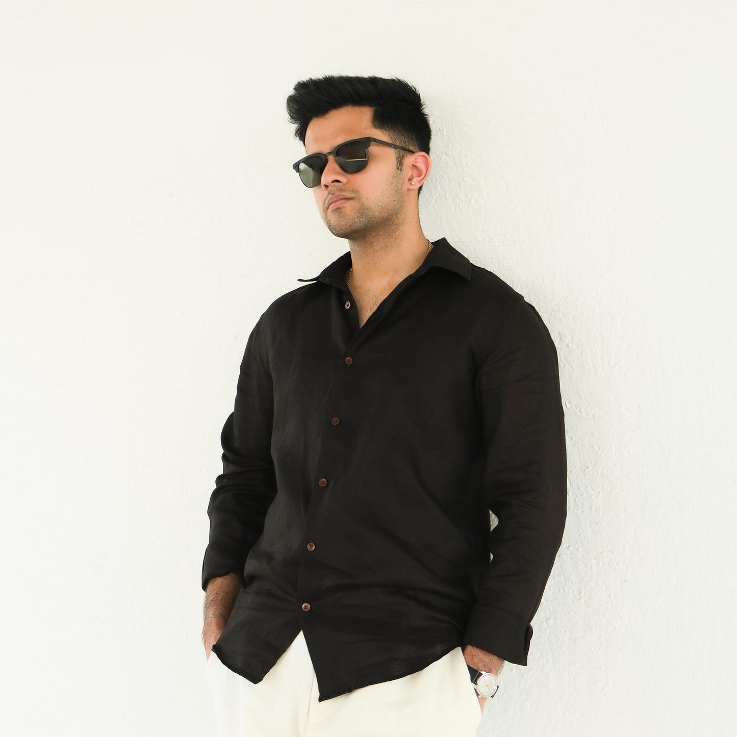 Men's Regular Fit French Placket Linen Shirt Not Black - view 1