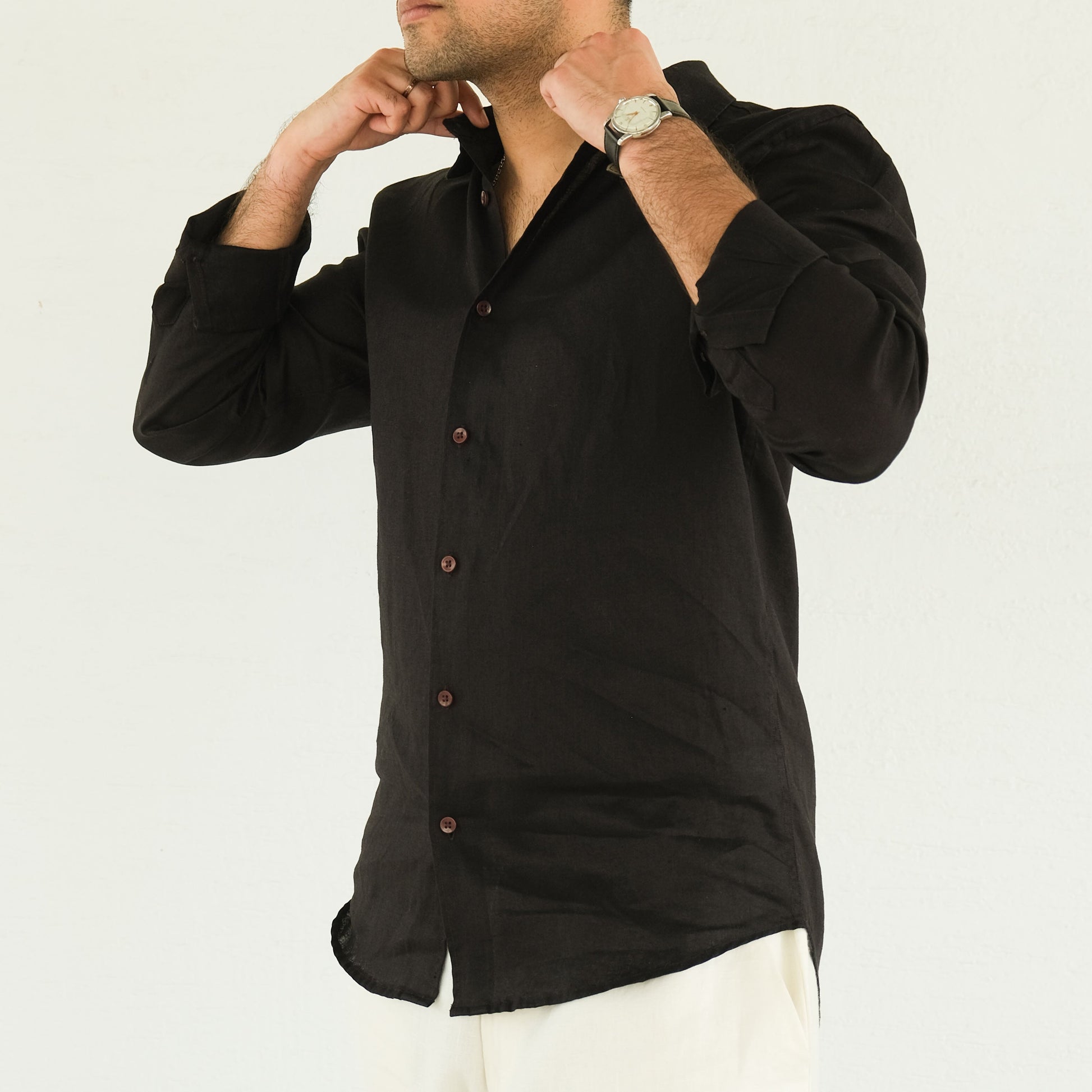 Men's Regular Fit French Placket Linen Shirt Not Black - view 3