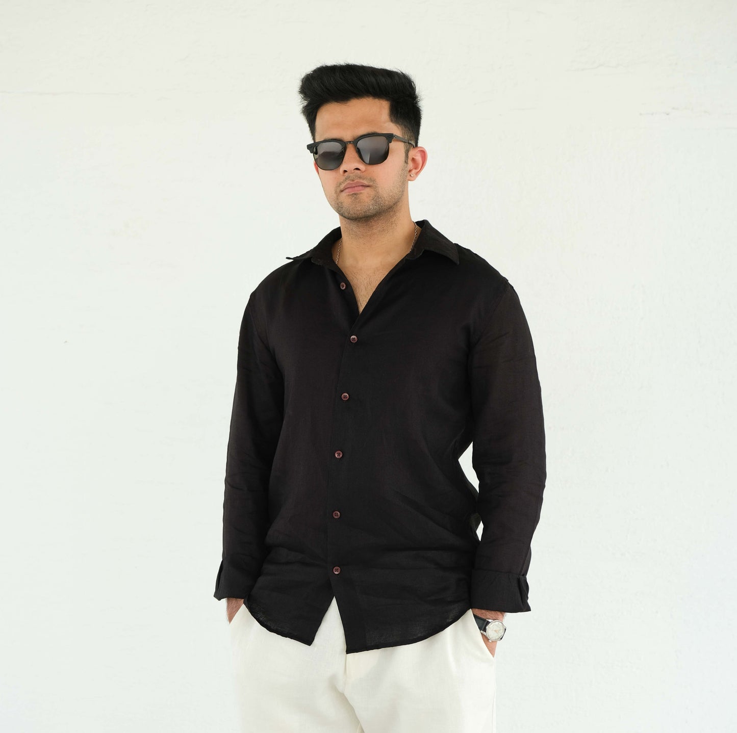 Men's Regular Fit French Placket Linen Shirt Not Black - view 4