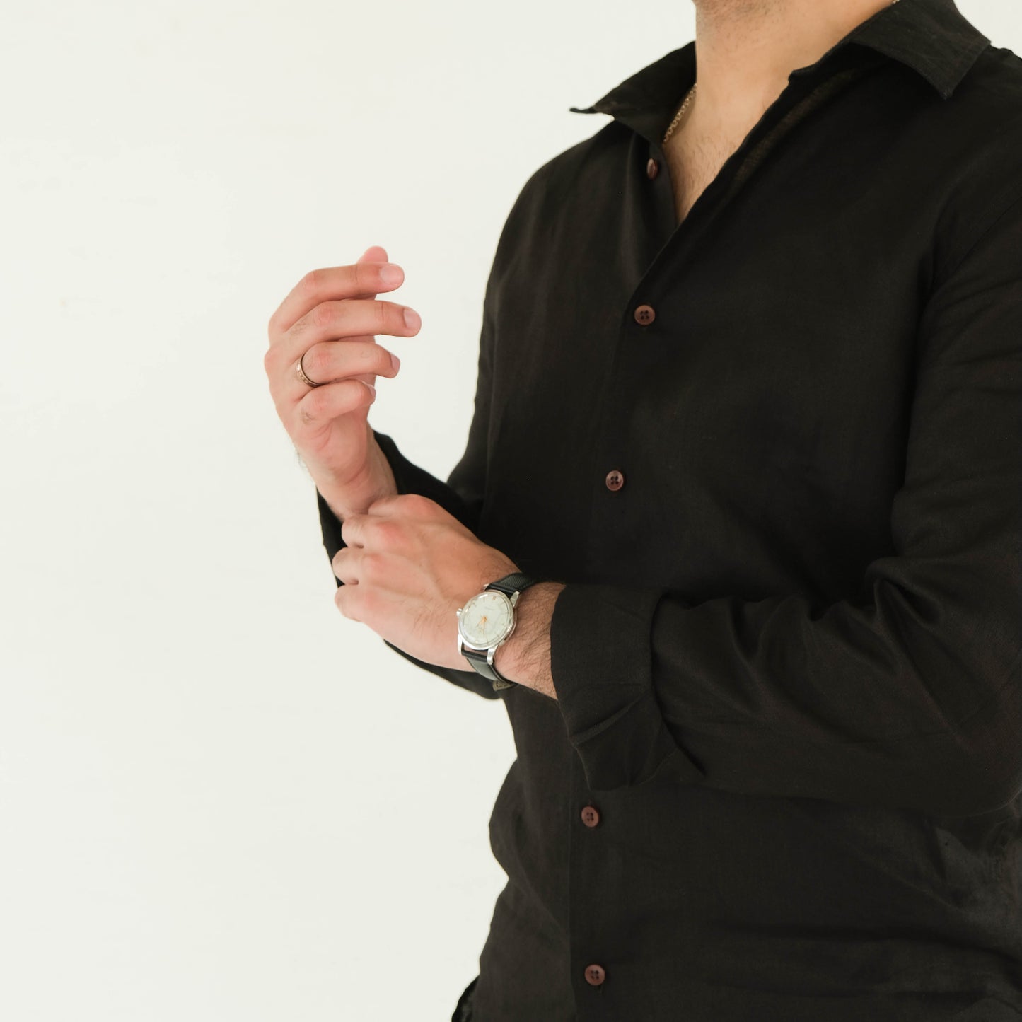 Men's Regular Fit French Placket Linen Shirt Not Black - view 5