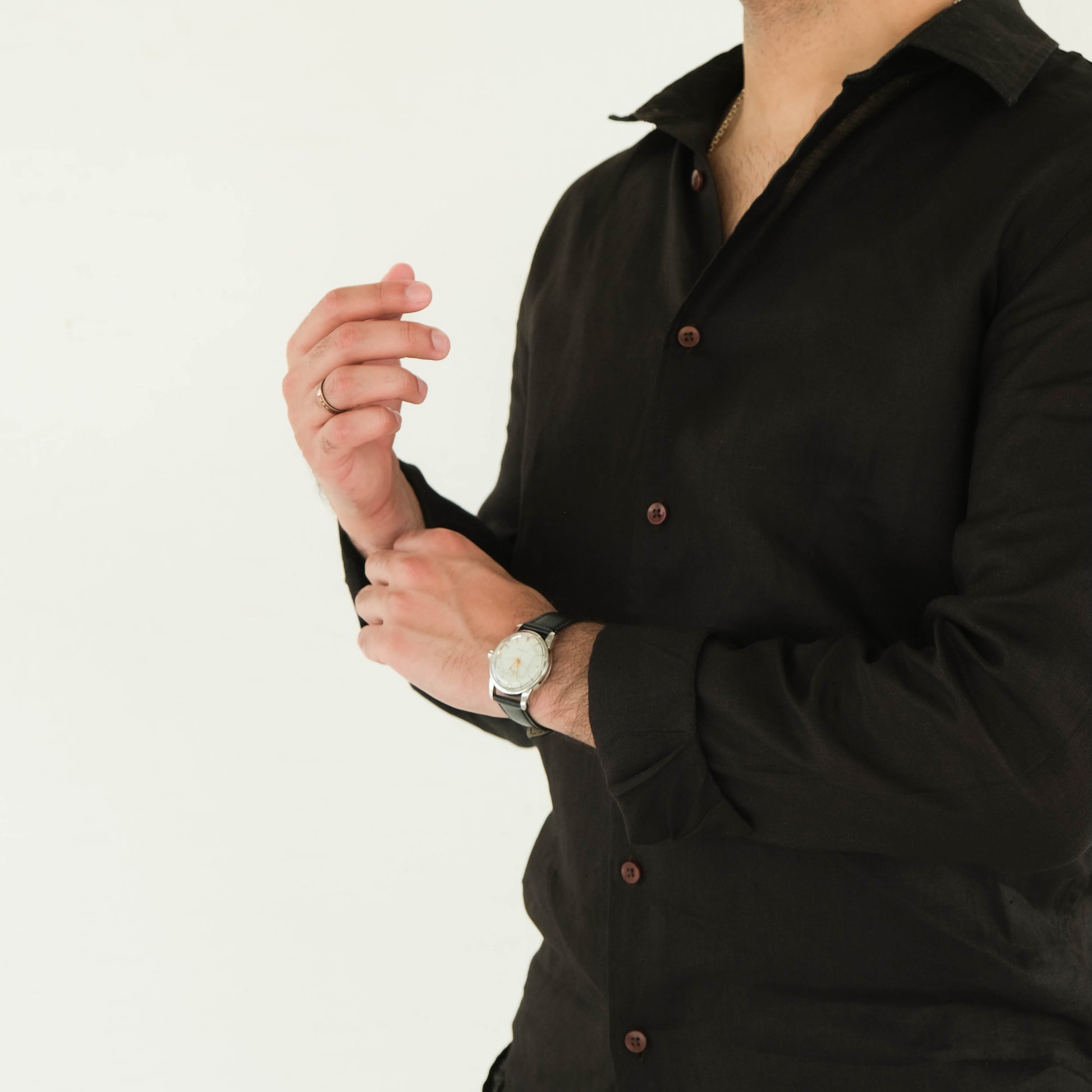 Men's Regular Fit French Placket Linen Shirt Not Black - view 5