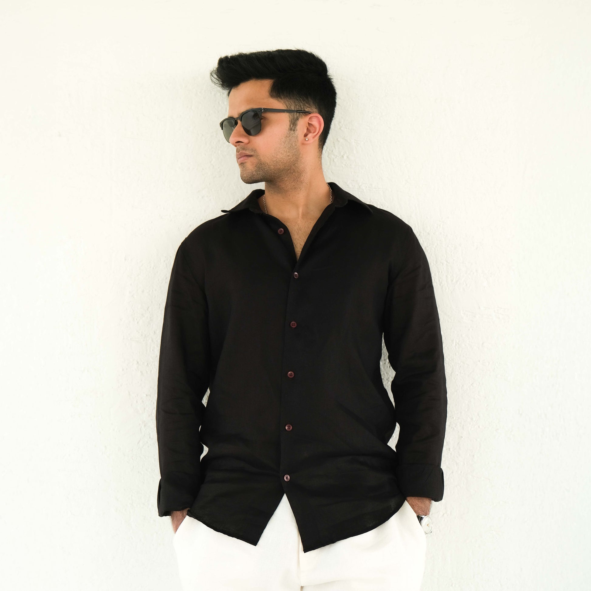 Men's Regular Fit French Placket Linen Shirt Not Black - view 6